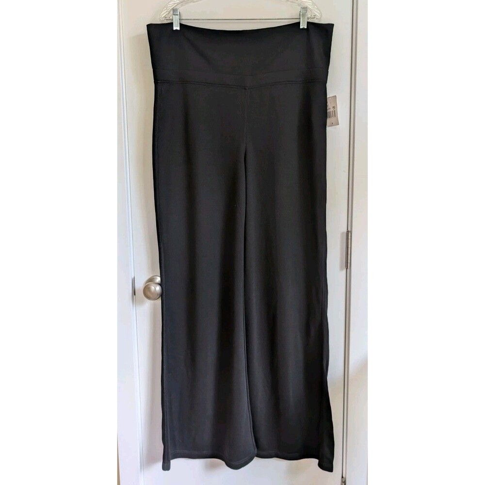 NWT Cabi Wide Leg Pull On Elastic Waist Yoga Pants XL Black Fold Over Loungewear